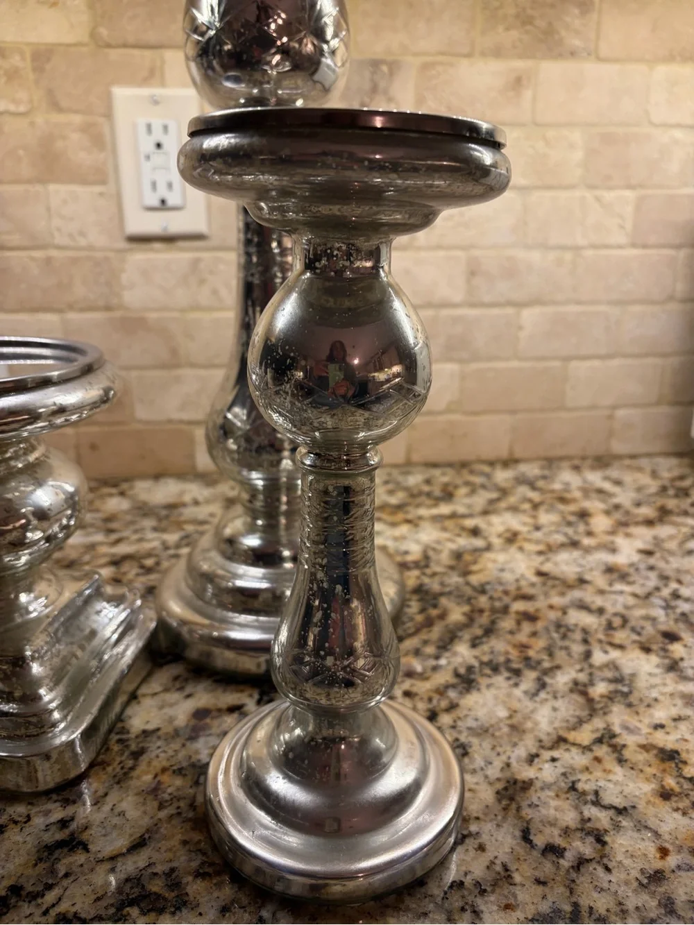 Pottery Barn Silver Mercury Glass Candle Holder Trio